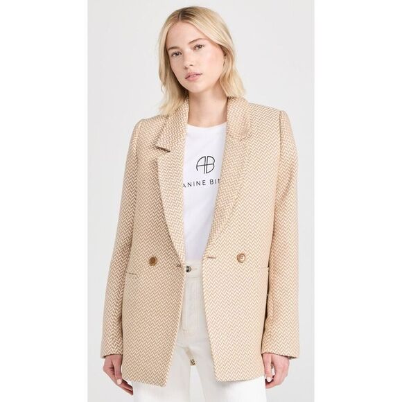 ANINE BING Fishbone Herringbone Pattern Blazer Jacket - Picture 1 of 13